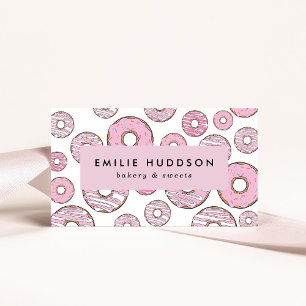 patroon van roze donuts, koekjeswinkel, gebak visitekaartje