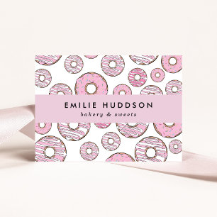 patroon van roze donuts, koekjeswinkel, gebak visitekaartje