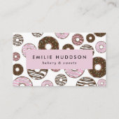 patroon van roze donuts, koekjeswinkel, gebak visitekaartje (Voorkant)