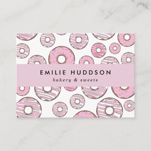 patroon van roze donuts, koekjeswinkel, gebak visitekaartje (Voorkant)