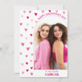 Patroon van roze harten, boogfoto Galentine's Day Feestdagenkaart (Voorkant)