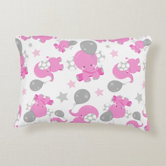 Patroon van roze olifanten, luifantennepalen, ster accent kussen (Achterkant)