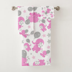 Patroon van roze olifanten, luifantennepalen, ster bad handdoek