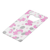 Patroon van roze olifanten, luifantennepalen, ster creditkaart flessenopener (Voorkant Gekanteld)