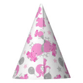 Patroon van roze olifanten, luifantennepalen, ster feesthoedjes (Achterkant)