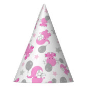 Patroon van roze olifanten, luifantennepalen, ster feesthoedjes (Links)