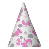 Patroon van roze olifanten, luifantennepalen, ster feesthoedjes (Rechts)