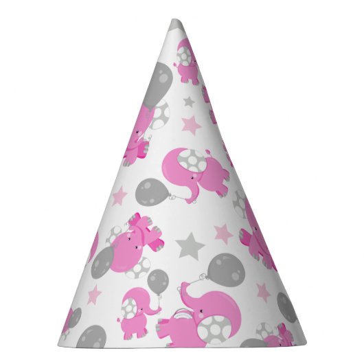 Patroon van roze olifanten, luifantennepalen, ster feesthoedjes (Rechts)