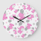 Patroon van roze olifanten, luifantennepalen, ster grote klok (Voorkant)