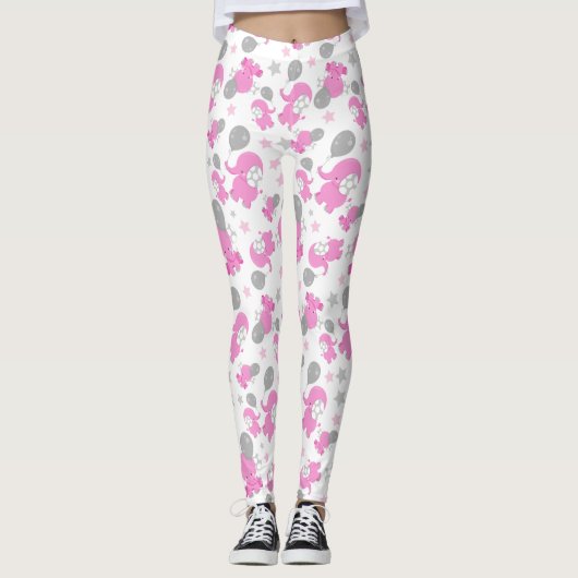 Patroon van roze olifanten, luifantennepalen, ster leggings (Voorkant)