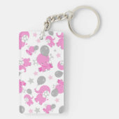 Patroon van roze olifanten, luifantennepalen, ster sleutelhanger (achterkant)