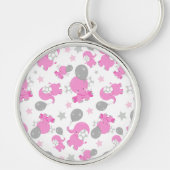 Patroon van roze olifanten, luifantennepalen, ster sleutelhanger (Voorkant)