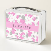 Patroon van roze olifanten, sterren, Jouw naam (Achterkant)