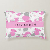 Patroon van roze olifanten, sterren, Jouw naam Accent Kussen (Voorkant)