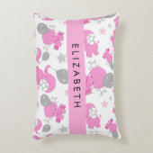 Patroon van roze olifanten, sterren, Jouw naam Accent Kussen (Voorkant(Verticaal))