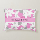 Patroon van roze olifanten, sterren, Jouw naam Accent Kussen (Achterkant)