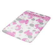 Patroon van roze olifanten, sterren, Jouw naam Badmat (Gekanteld)