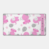 Patroon van roze olifanten, sterren, Jouw naam Bureaumat (Voorkant)