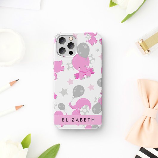 Patroon van roze olifanten, sterren, Jouw naam Case-Mate iPhone Case