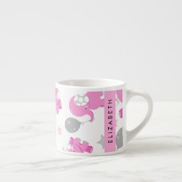 Patroon van roze olifanten, sterren, Jouw naam Espresso Kop