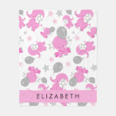 Patroon van roze olifanten, sterren, Jouw naam Fleece Deken (Voorkant)