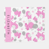 Patroon van roze olifanten, sterren, Jouw naam Fleece Deken (Voorkant (Horizontaal))