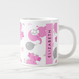Patroon van roze olifanten, sterren, Jouw naam Grote Koffiekop