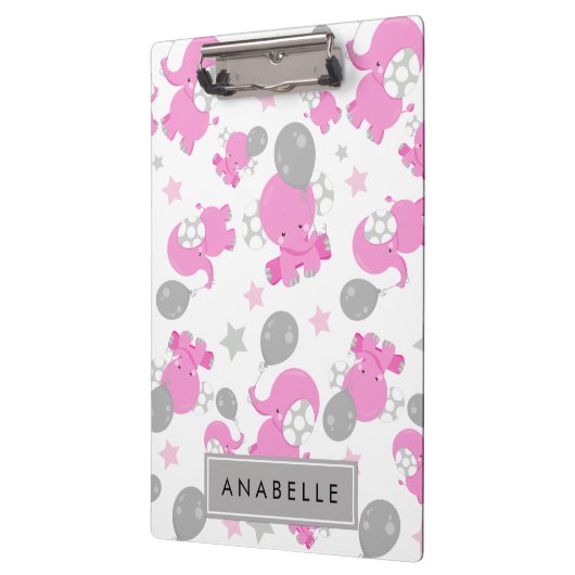Patroon van roze olifanten, sterren, Jouw naam Klembord (Links)