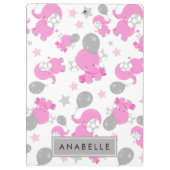Patroon van roze olifanten, sterren, Jouw naam Klembord (Achterkant)