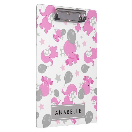 Patroon van roze olifanten, sterren, Jouw naam Klembord (Rechts)