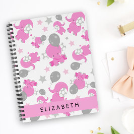 Patroon van roze olifanten, sterren, Jouw naam Planner