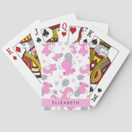 Patroon van roze olifanten, sterren, Jouw naam Pokerkaarten