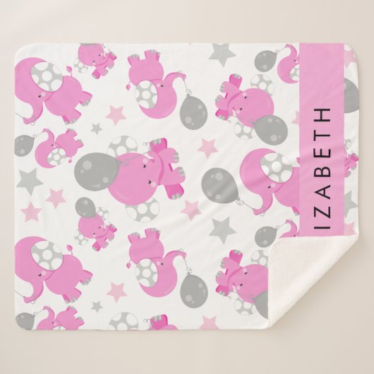 Patroon van roze olifanten, sterren, Jouw naam Sherpa Deken (Voorkant (horizontaal))