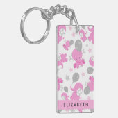 Patroon van roze olifanten, sterren, Jouw naam Sleutelhanger (Voorkant Links)