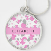 Patroon van roze olifanten, sterren, Jouw naam Sleutelhanger (Voorkant)