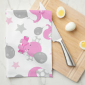 Patroon van roze olifanten, sterren, Jouw naam Theedoek (Quarter Fold)