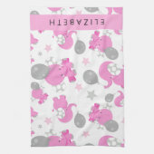 Patroon van roze olifanten, sterren, Jouw naam Theedoek (Verticaal)