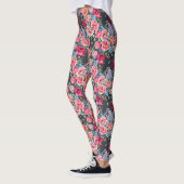 patroon van roze waterverf en rode rozen leggings (Links)