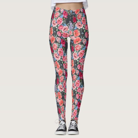  patroon van roze waterverf en rode rozen leggings (Voorkant)