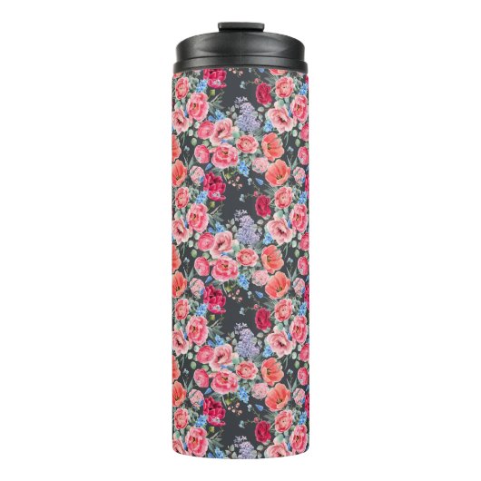  patroon van roze waterverf en rode rozen thermosbeker (Voorkant)