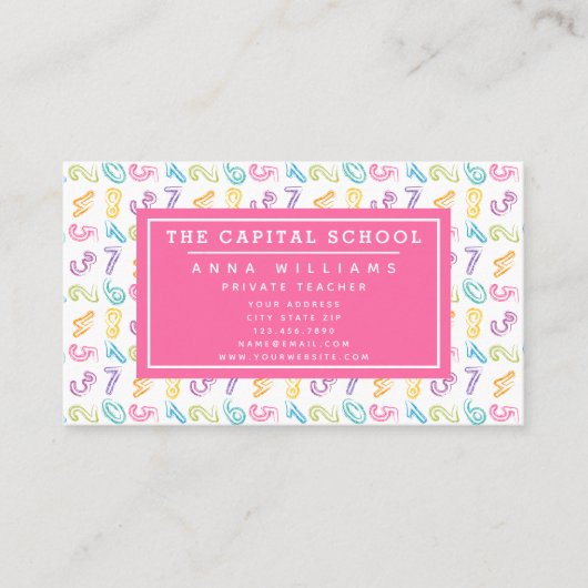 Patroon van schattige getallen - Wiskundeleraar |  Visitekaartje (Voorkant)
