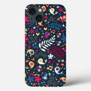 patroon van schattige vogels en bloemen Case-Mate iPhone case