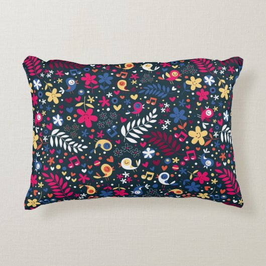 patroon van schattige vogels en bloemen decoratief kussen (Voorkant)