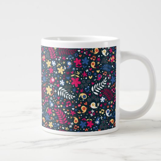 patroon van schattige vogels en bloemen grote koffiekop (Rechts)