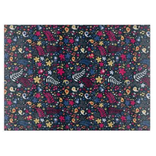 patroon van schattige vogels en bloemen snijplank (Voorkant)