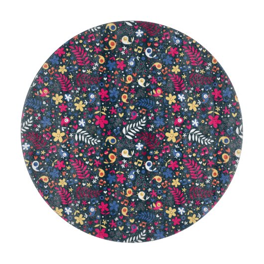 patroon van schattige vogels en bloemen snijplank (Voorkant)