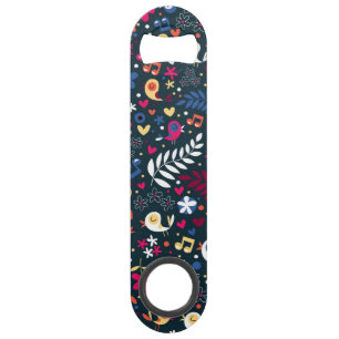 patroon van schattige vogels en bloemen speed flessenopener