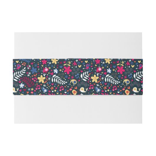 patroon van schattige vogels en bloemen uitnodigingen wikkel (Achterkant Voorbeeld)