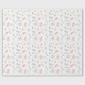 Patroon van sneeuwvlokken en planten op wit cadeaupapier (Vlak)