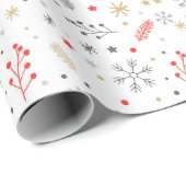 Patroon van sneeuwvlokken en planten op wit cadeaupapier (Rol Hoek)